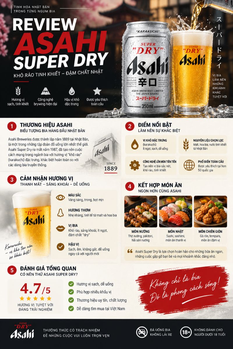 Review bia Asahi Super Dry: lager Nhật khô, sạch 1 Review bia Asahi Super Dry